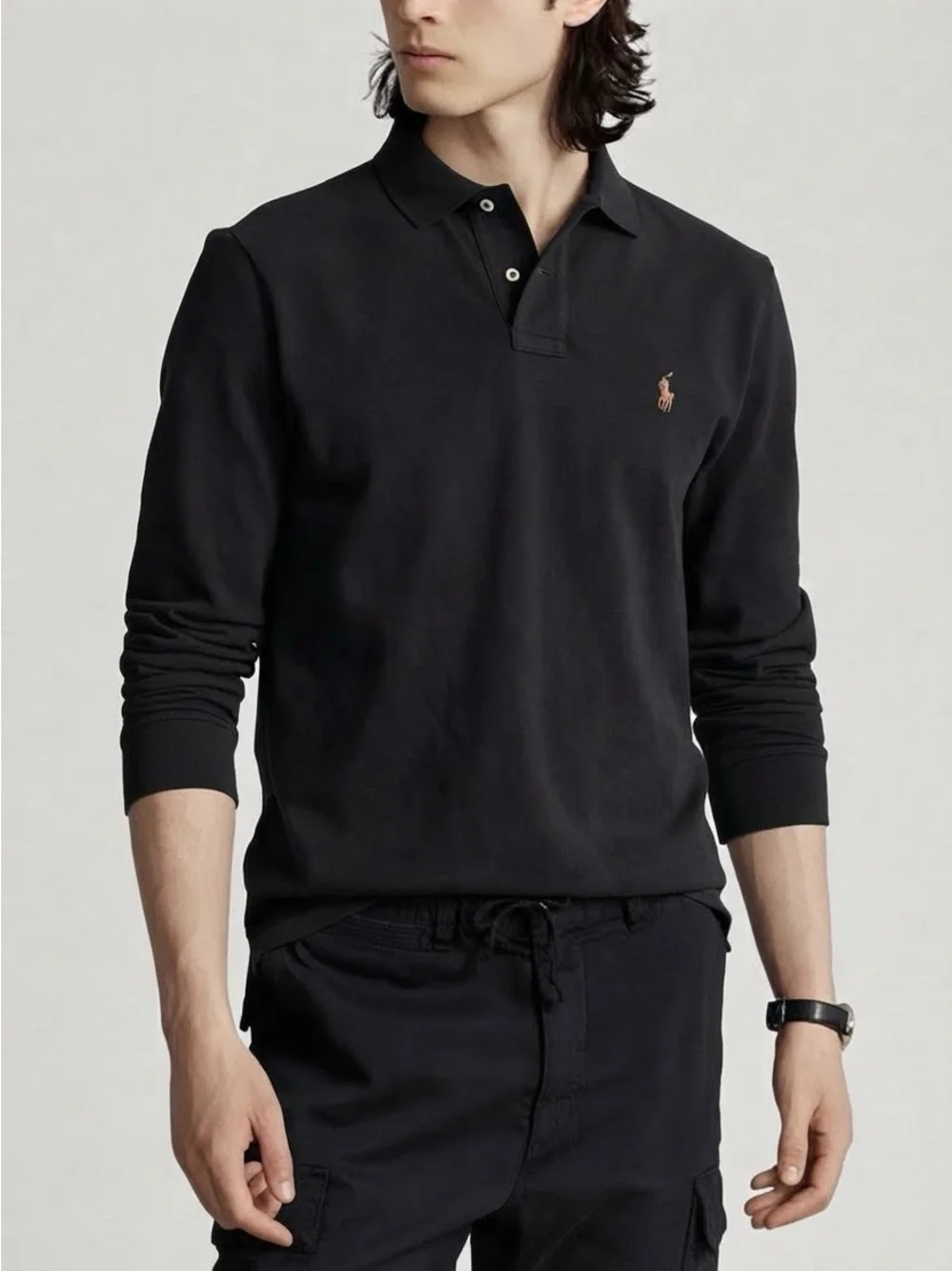 Polo Ralph Lauren Men Black Long Sleeve Polo Classic Fit XXL